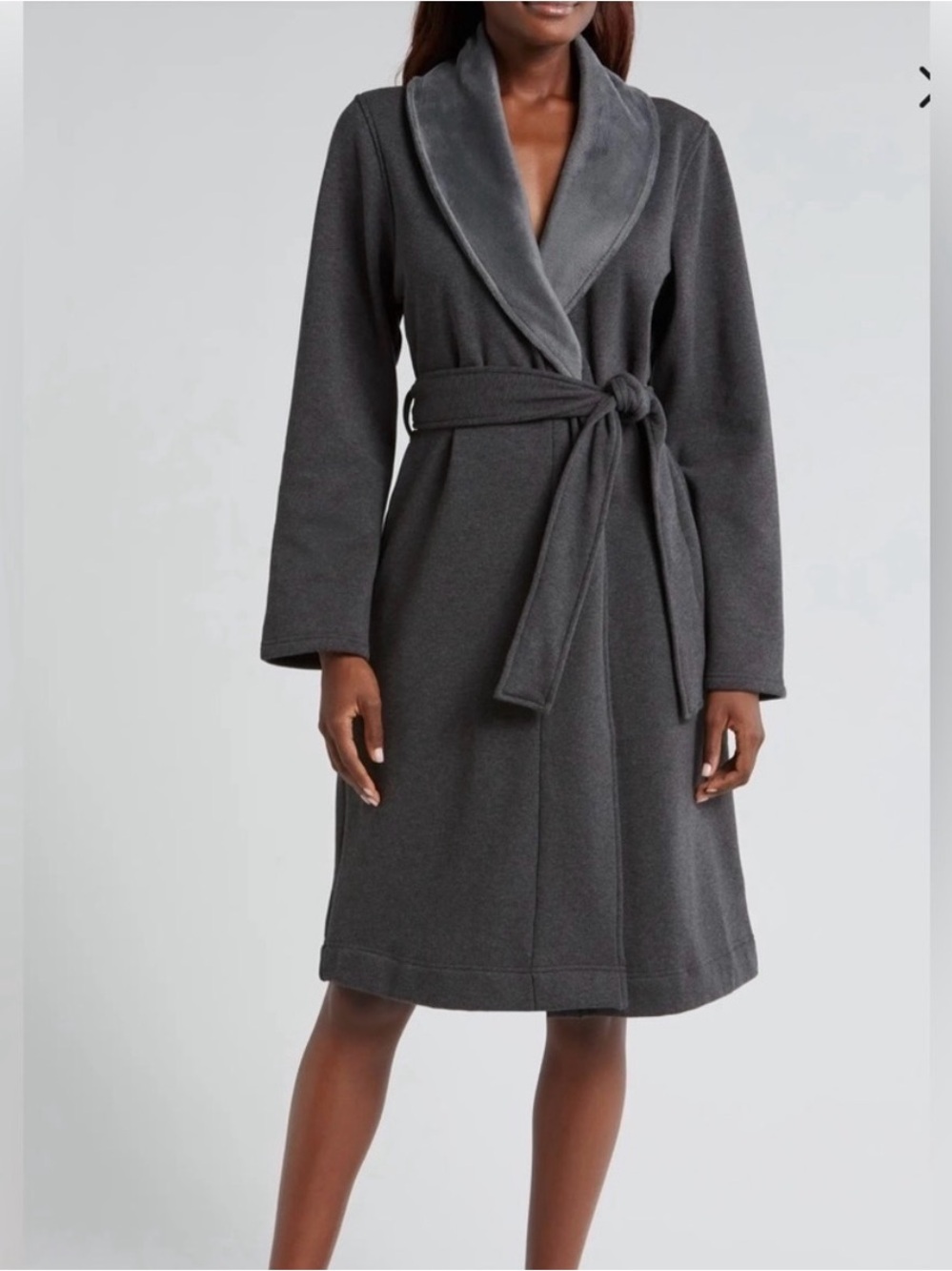 UGG Women's Dark Charcoal Plush Shawl-Collar Robe